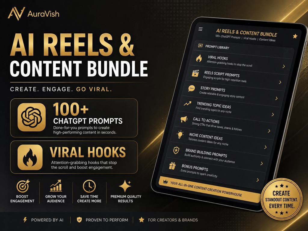 AI Reels & Content Bundle™ — 100+ ChatGPT Prompts, Viral Hooks & Reel Scripts